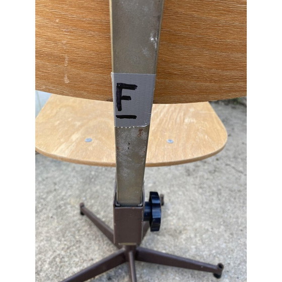 Image 1 of Vintage high industrial swivel F chair in wood and metal, 1950