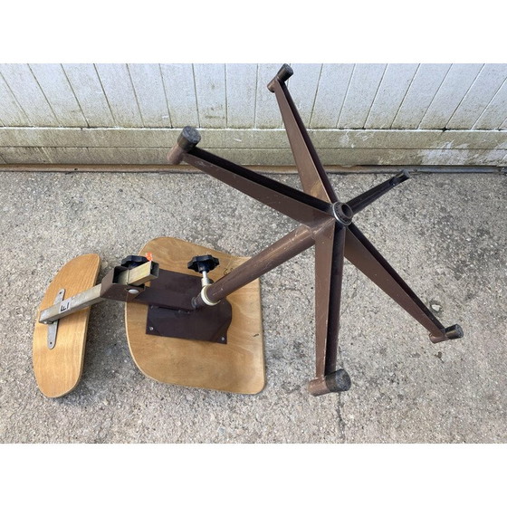 Image 1 of Vintage high industrial swivel F chair in wood and metal, 1950