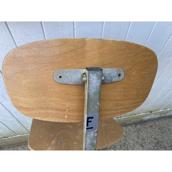Image 1 of Vintage high industrial swivel F chair in wood and metal, 1950