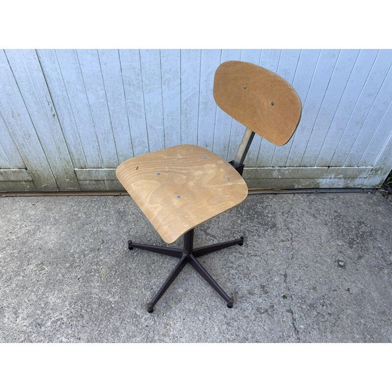 Image 1 of Vintage high industrial swivel F chair in wood and metal, 1950