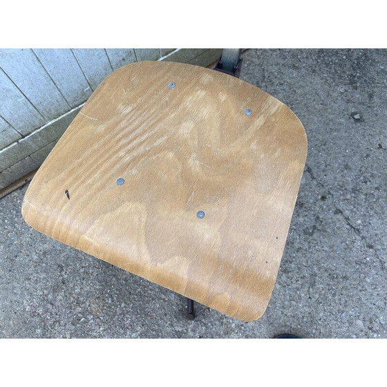 Image 1 of Vintage high industrial swivel F chair in wood and metal, 1950