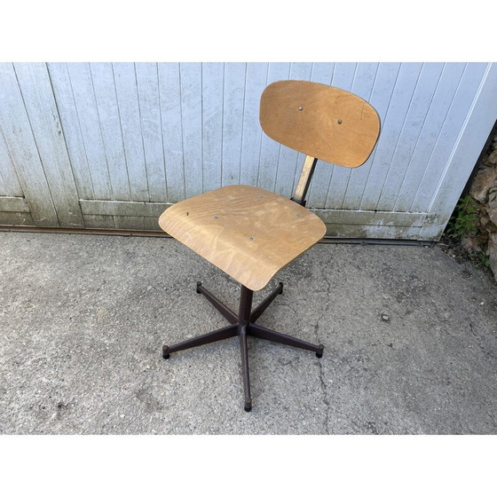 Image 1 of Vintage high industrial swivel F chair in wood and metal, 1950
