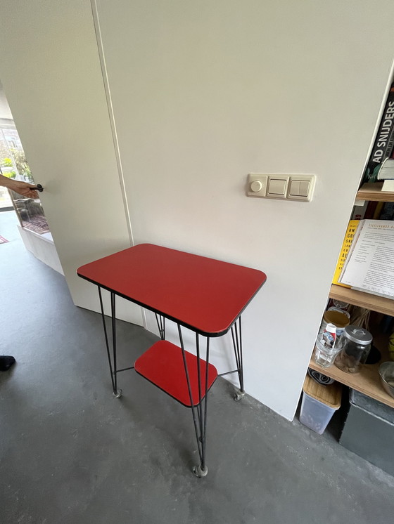 Image 1 of Side Table Trolley Serving Cart 1950s Red Black