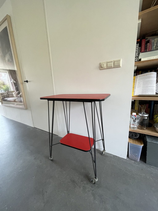 Side Table Trolley Serving Cart 1950s Red Black