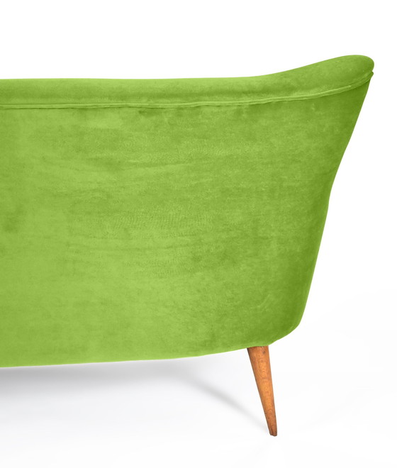 Image 1 of Spectacular Three-Seater Velvet Sofa, 60s, Pistachio, Fully Restored