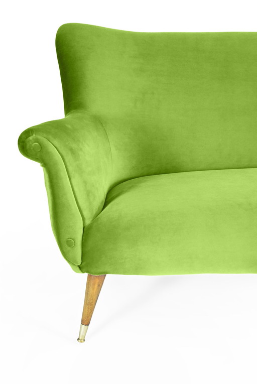 Spectacular Three-Seater Velvet Sofa, 60s, Pistachio, Fully Restored