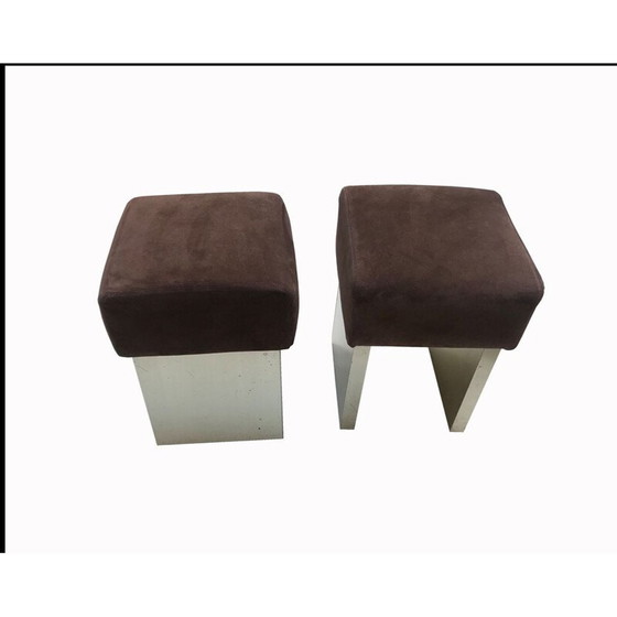 Image 1 of Pair of square vintage seats in chocolate calfskin 1970s