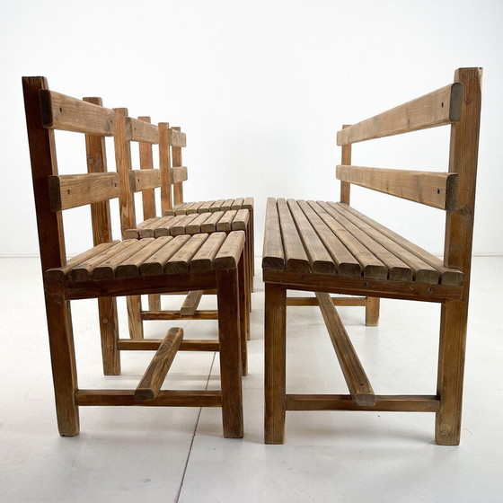 Image 1 of Vintage bench with 3 chairs in wood
