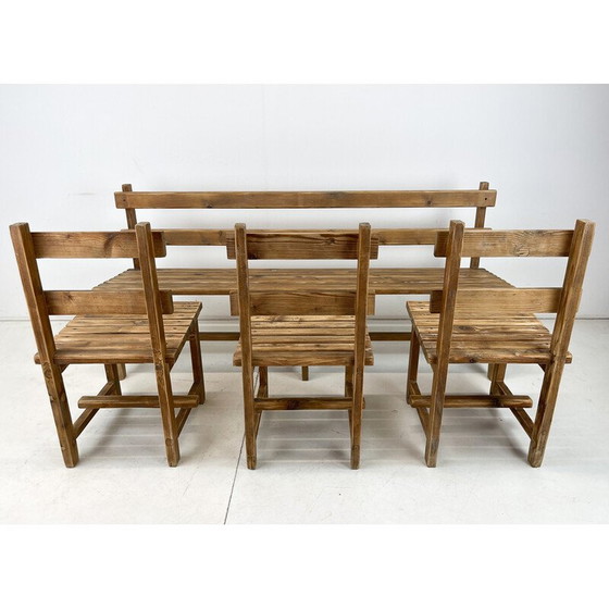 Image 1 of Vintage bench with 3 chairs in wood