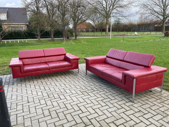 Image 1 of Beautiful 2X Montel 3 Seaters Real Leather Sofa Set