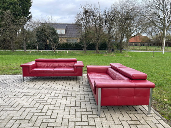 Image 1 of Beautiful 2X Montel 3 Seaters Real Leather Sofa Set