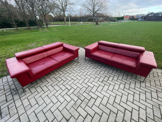 Image 1 of Beautiful 2X Montel 3 Seaters Real Leather Sofa Set