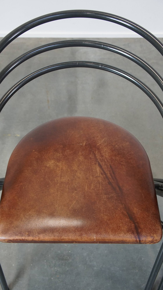 Image 1 of 4 X Design Dining Chair With Leather Seat And Metal Frame