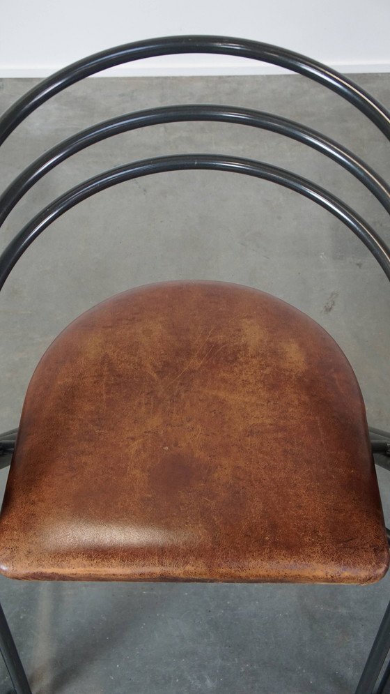 Image 1 of 4 X Design Dining Chair With Leather Seat And Metal Frame