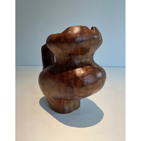 Image 1 of Vintage Brutalist jug in carved wood, 1950