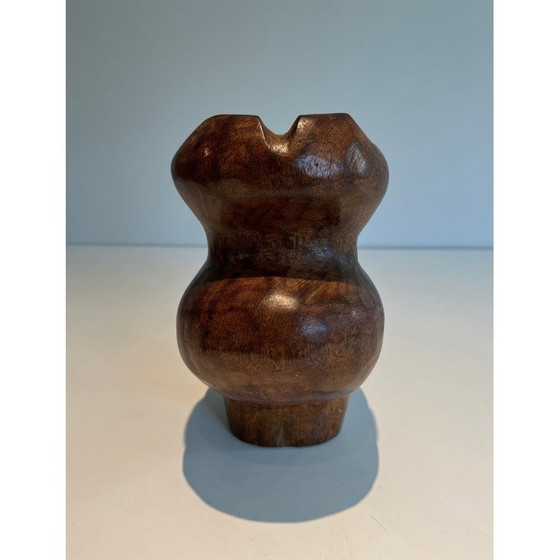 Image 1 of Vintage Brutalist jug in carved wood, 1950