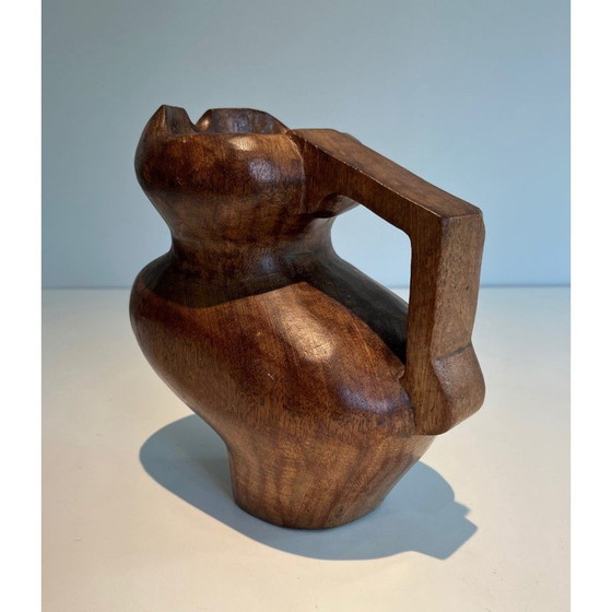 Image 1 of Vintage Brutalist jug in carved wood, 1950