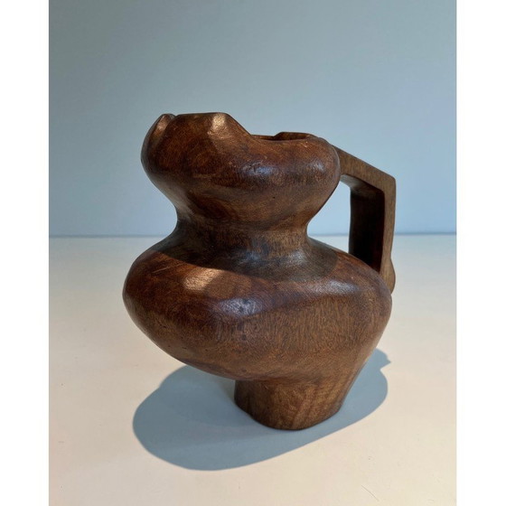 Image 1 of Vintage Brutalist jug in carved wood, 1950