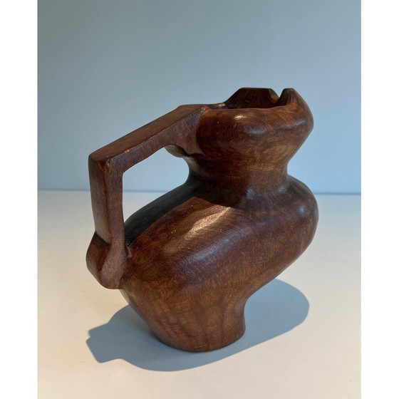 Image 1 of Vintage Brutalist jug in carved wood, 1950