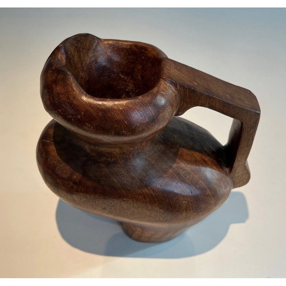 Image 1 of Vintage Brutalist jug in carved wood, 1950