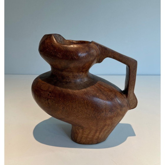 Image 1 of Vintage Brutalist jug in carved wood, 1950