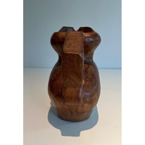 Image 1 of Vintage Brutalist jug in carved wood, 1950
