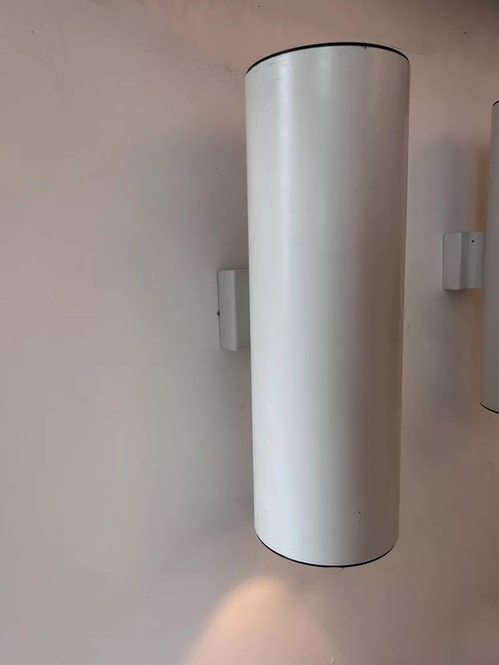 Image 1 of 2X Vintage Cylindrical Wall Light, Matte White Metal, Germany Erco 1976