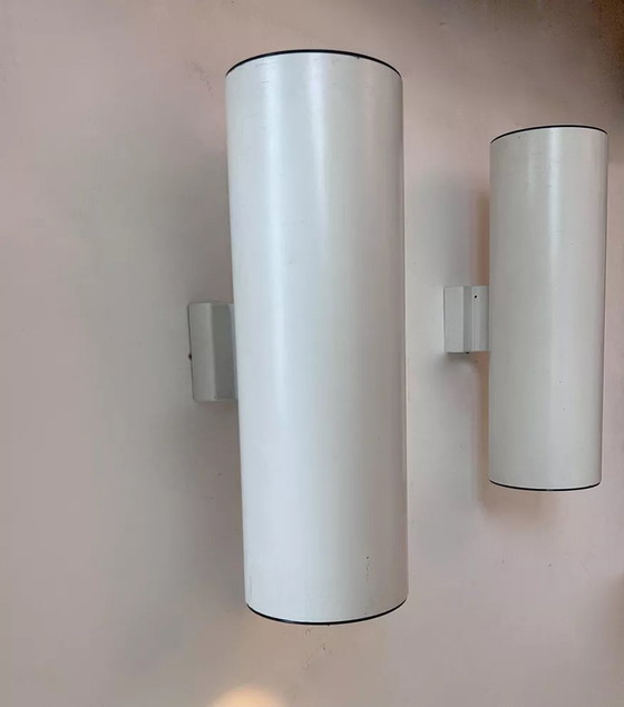 Image 1 of 2X Vintage Cylindrical Wall Light, Matte White Metal, Germany Erco 1976