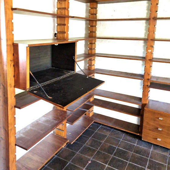 Image 1 of Brutalist solid wood wall unit, Netherlands 1970s