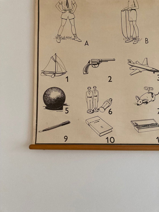 Image 1 of Mapa escolar antiguo con ilustraciones 