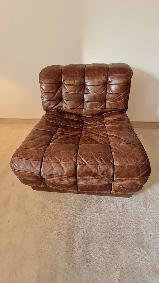 Image 1 of De Sede Ds-11 Brown Leather 3 Sofa Elements And 1 Foot Stool 1970'S