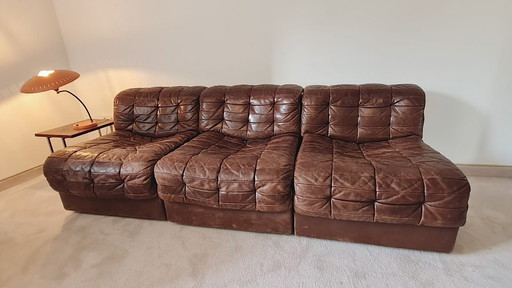 De Sede Ds-11 Brown Leather 3 Sofa Elements And 1 Foot Stool 1970'S