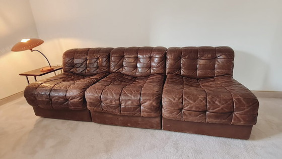 Image 1 of De Sede Ds-11 Brown Leather 3 Sofa Elements And 1 Foot Stool 1970'S