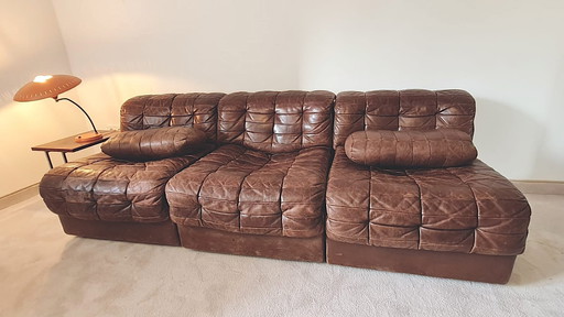 De Sede Ds-11 Brown Leather 3 Sofa Elements And 1 Foot Stool 1970'S