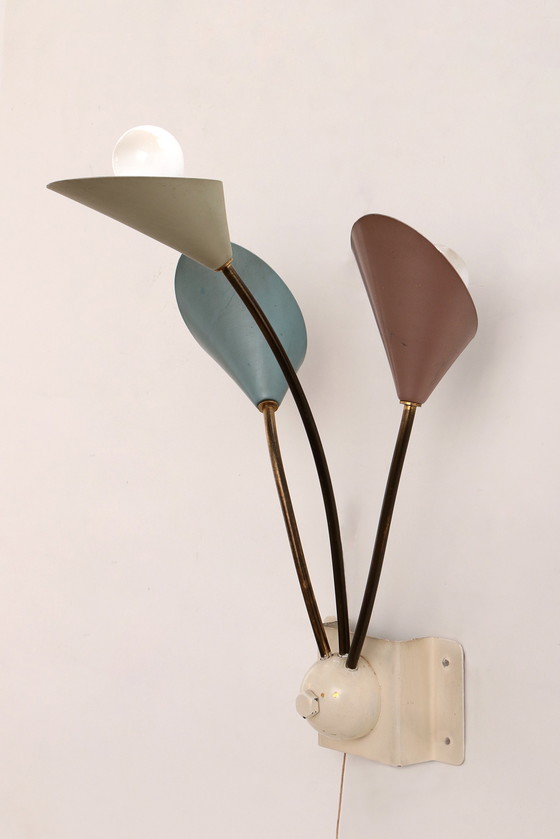 Image 1 of Vintage Wall Lamp with 3 Lights - Brass Metal,1960 Denmark