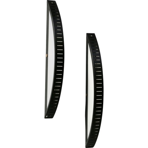 Pair of vintage wall lamp in black lacquered metal and plexiglass, France 1980