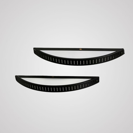 Image 1 of Pair of vintage wall lamp in black lacquered metal and plexiglass, France 1980