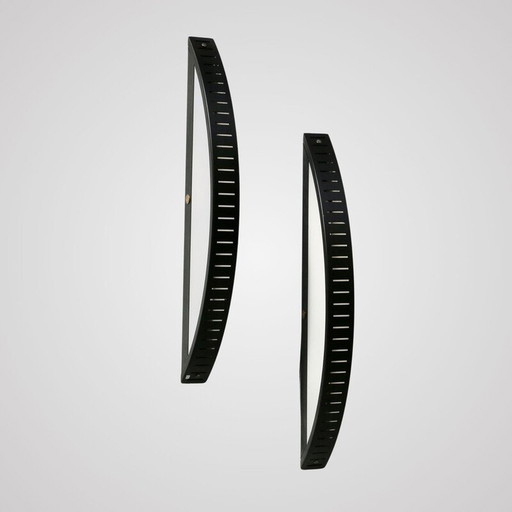 Pair of vintage wall lamp in black lacquered metal and plexiglass, France 1980