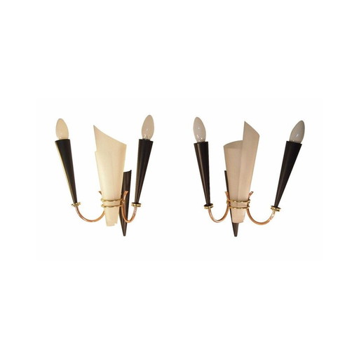 Pair of vintage sconces in metal, perspex brass from Lunel