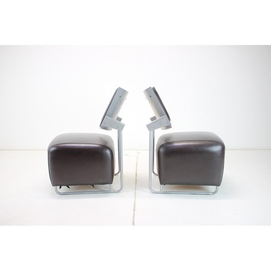 Image 1 of Pair of vintage "Oskar" armchairs in leather and metal by Harri Korho for Inno, Finland 1990