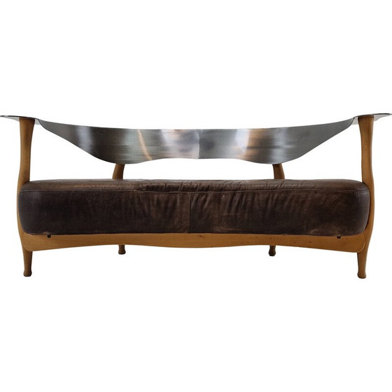 Image 1 of Vintage "Fantasy Island" sofa in wood, steel and leather by Kurt Bayer, Germany 1980