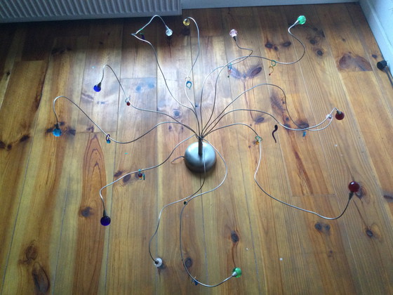 Image 1 of Lampada a sospensione di design con pendenti in vetro e palline colorate