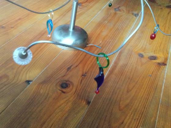 Image 1 of Lampada a sospensione di design con pendenti in vetro e palline colorate