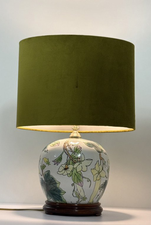 Ceramic Chinese Flower Lamp On Wooden Base From Mobo Light Holland