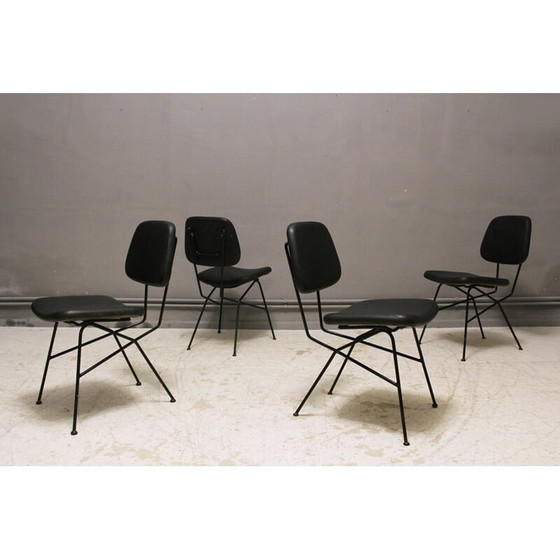 Image 1 of Black Cocorita  chair in leatherette and steel by Gastone Rinaldi for Velca - 1950s