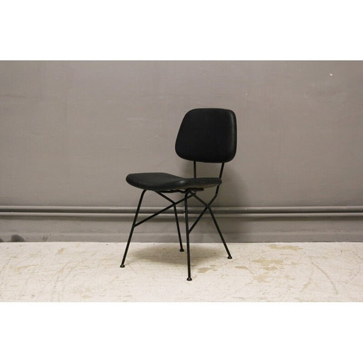 Black Cocorita  chair in leatherette and steel by Gastone Rinaldi for Velca - 1950s