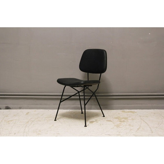 Image 1 of Black Cocorita  chair in leatherette and steel by Gastone Rinaldi for Velca - 1950s