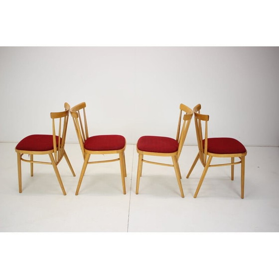 Image 1 of Set di 4 sedie da pranzo vintage in legno e tessuto di Tatra Pravenec, Cecoslovacchia, anni '70