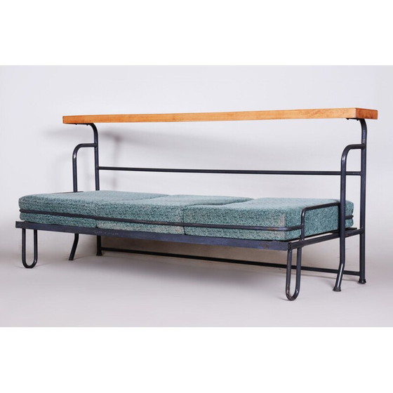 Image 1 of Vintage blue beechwood and tubular steel folding sofa, 1930s