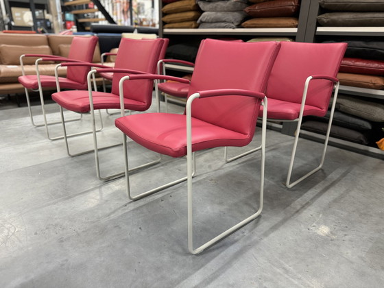 Image 1 of 6 chaises de salle à manger Leolux Talos en cuir rose